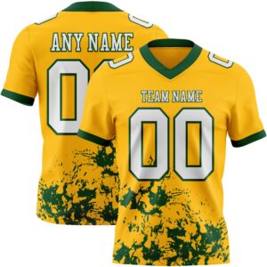 Custom Gold White-Green 3D Pattern Splash Authentic Football Jersey