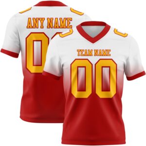 Custom White Gold-Red Authentic Fade Fashion Football Jersey