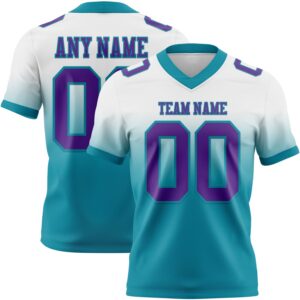 Custom White Purple-Teal Authentic Fade Fashion Football Jersey