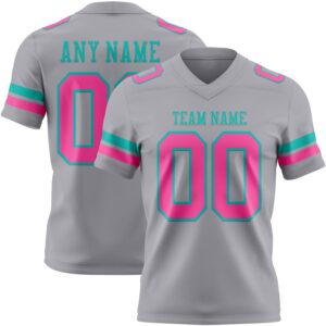 Custom Gray Pink-Aqua Authentic Football Jersey