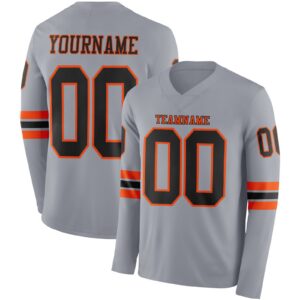 Custom Gray Black-Orange Long Sleeve Authentic Football Jersey
