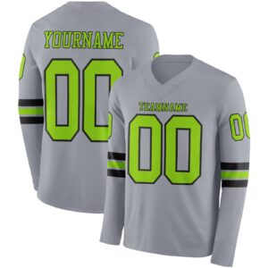 Custom Gray Neon Green-Black Long Sleeve Authentic Football Jersey