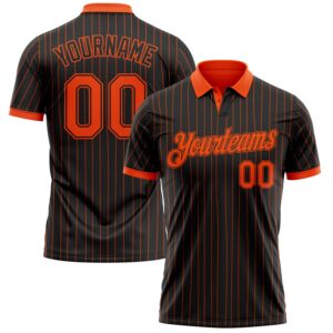 Custom Black Orange Pinstripe-Orange Performance Polo Shirt