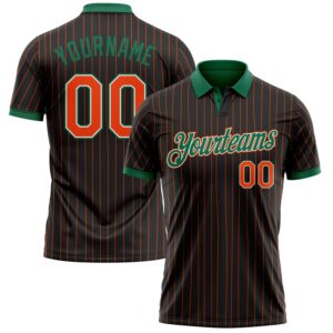 Custom Black Orange Pinstripe White-Kelly Green Performance Polo Shirt