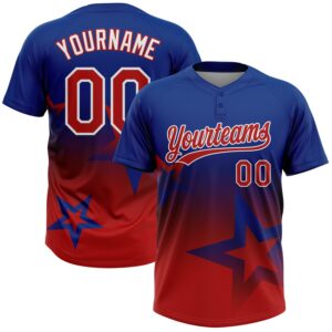 Custom Royal Red-White Gradient Style Twinkle Star Two-Button Unisex Softball Jersey